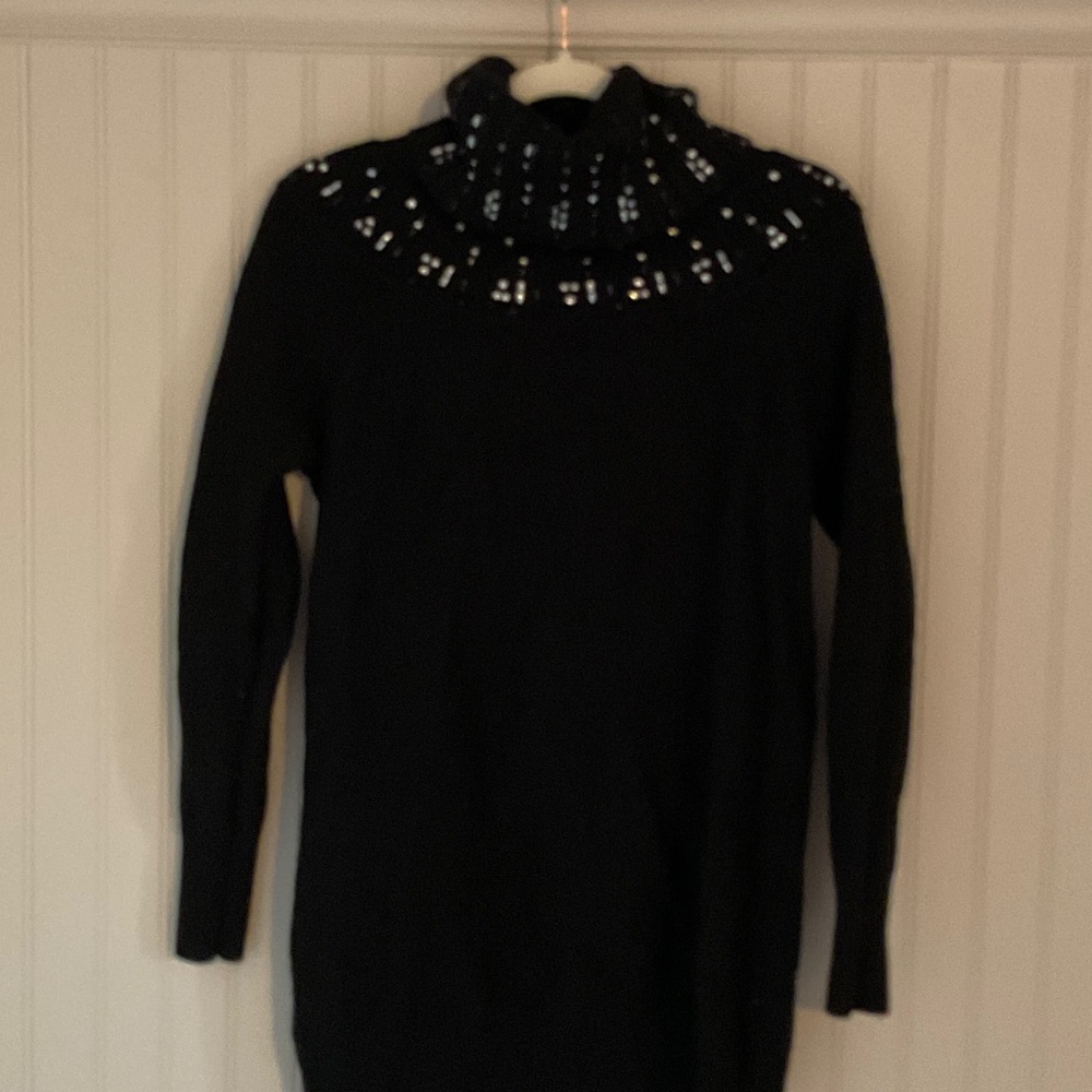 White House Black Market Black Ribbed Sweater Top